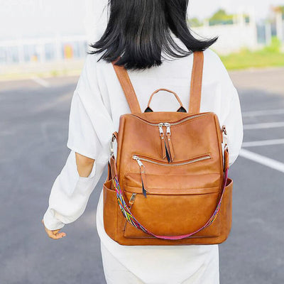 Large Capacity Leather School Backpack