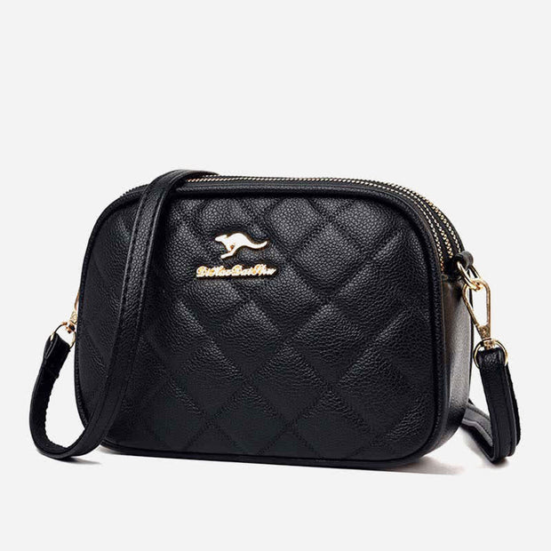 3 Zip Crossbody Bag for Women Faux Leather Quilted Shoulder Purse