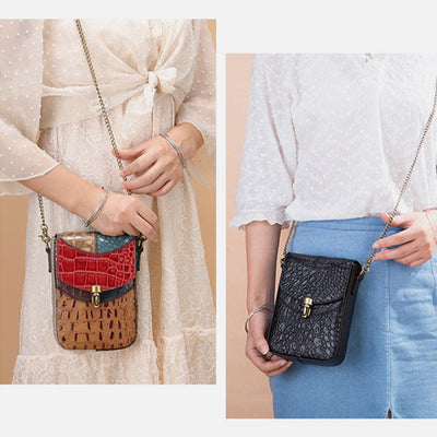 Small Chain Bag For Women Mix Color Leather Crossbody Phone Bag