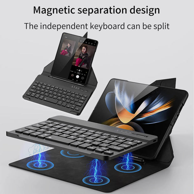 Phone Case For Samsung Light Luxury Leather Cover With Bluetooth Keyboard