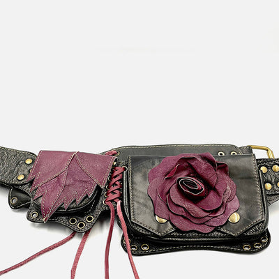 Rose Waist Bag For Ladies Outdoor Leather Belt Bag