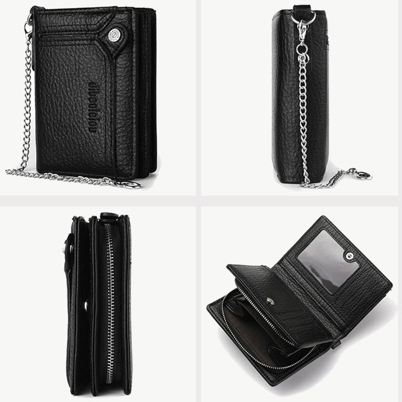 Antitheft Chain Wallet For Men Retro Leather Money Clip