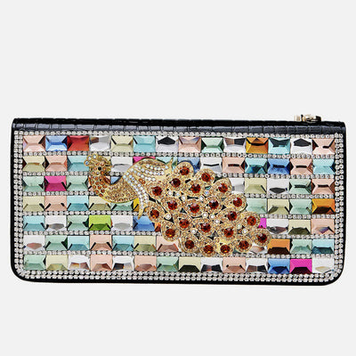 Long Leather Clutch For Women Diamond Encrusted Coin Wallet