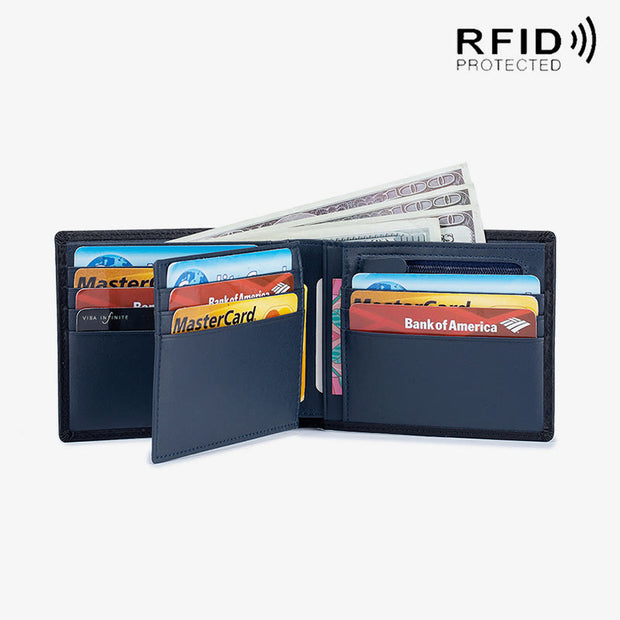 Mens RFID Leather Wallet Multiple Card Slots Short Money Clip
