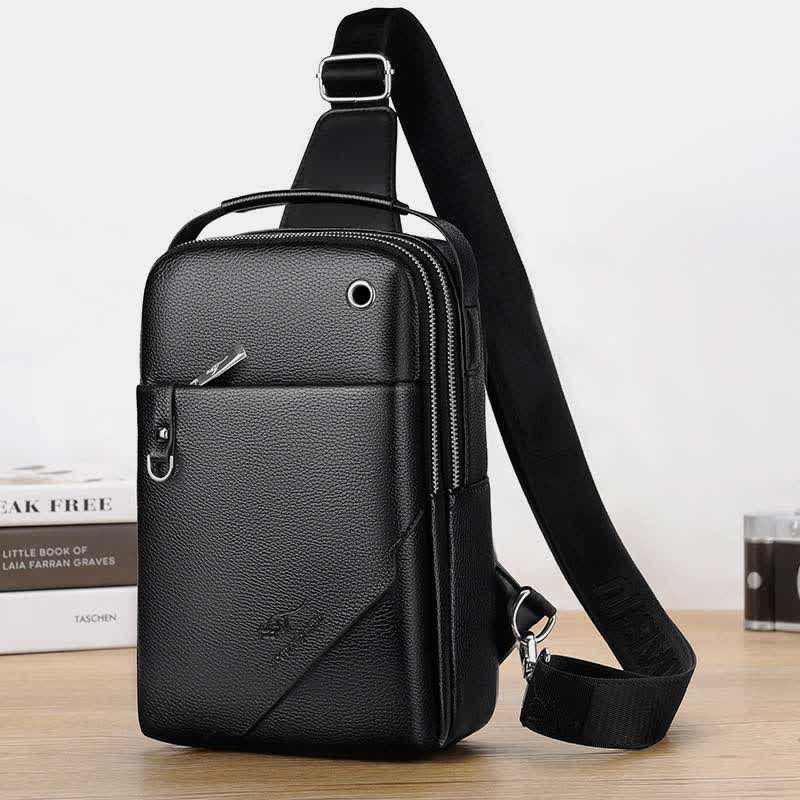 Men's Leather Sling Backpack Chest Crossbody Shoulder Bag for Travel Hiking