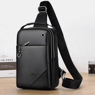 Men's Leather Sling Backpack Chest Crossbody Shoulder Bag for Travel Hiking