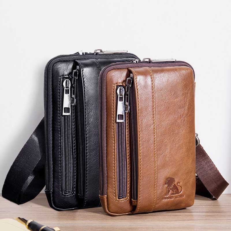 2-Way Use Genuine Leather Belt Loop Holster Mini Crossbody Bag