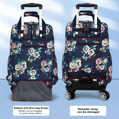 Floral Pull Rod Duffel Bag For Women Waterproof Shopping Cart