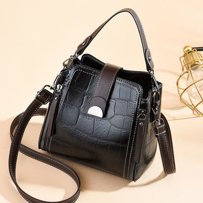 Top-Handle Bag for Women Daily Shopping Bucket Leather Crossbody Bag