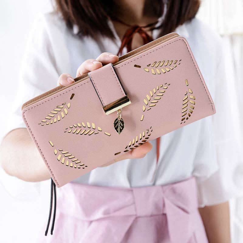 Large Leather Wallet for Women Hollow Out Long Ladies Clutch