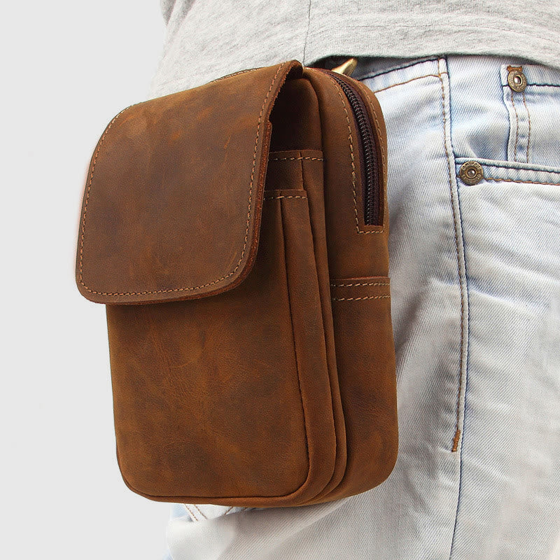 Waist Bag For Men Outdoor Retro Genuine Leather Hanging EDC Pouch