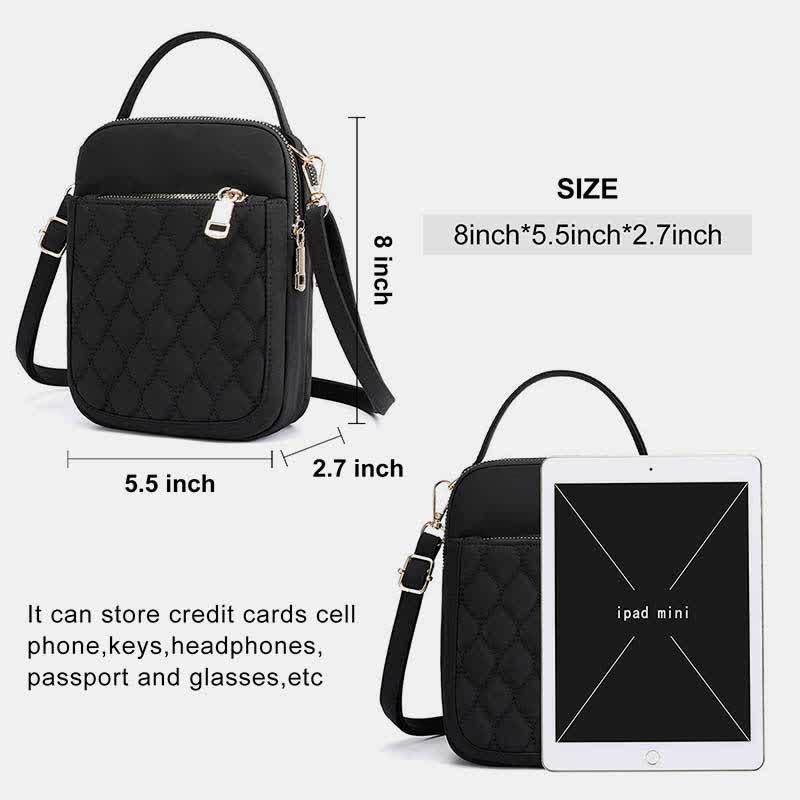 Small Crossbody Purse for Women Triple Zip Cell Phone Quilted Handbag