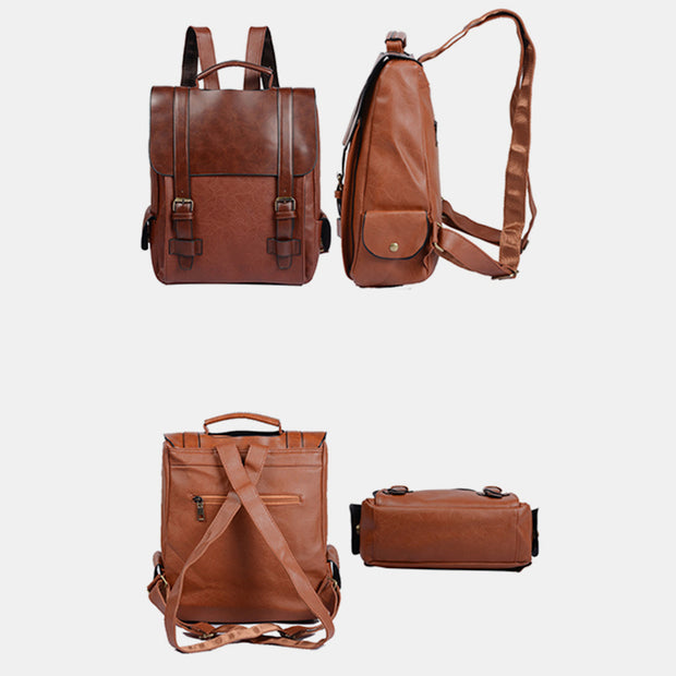Vintage Leather Backpack for Men Women Shoulder Rucksack Casual Daypack