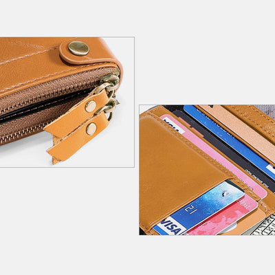 Genuine Leather Multi-function RFID Bifold Wallet