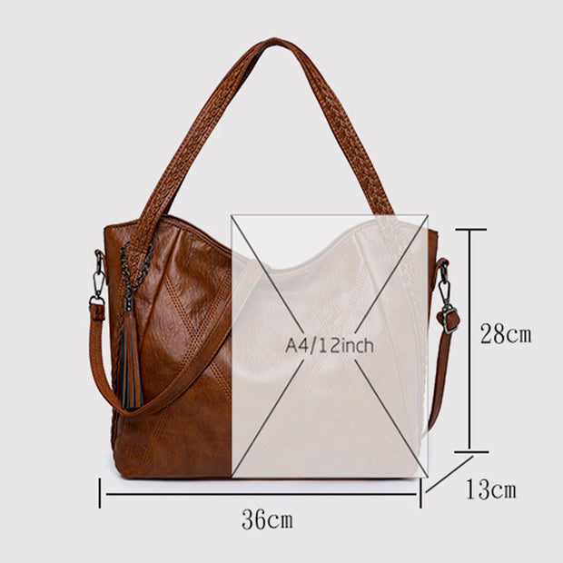 Retro Woven Pattern Tote Tassel Crossbody Bag For Women Commuter