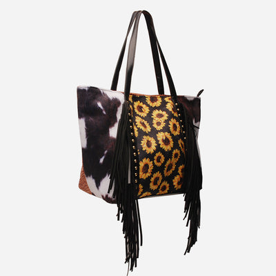 Large Capacity Tassle Handbag Leopard Print PU Tote For Women