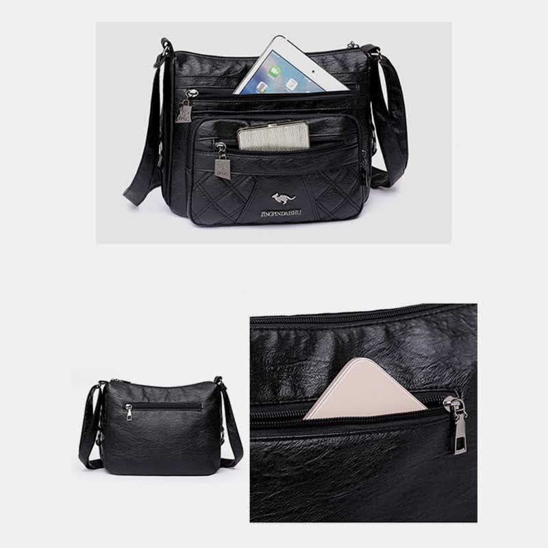 Multi-Pocket Faux Leather Crossbody Bag for Women Casual Travel Shoulder Purse