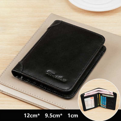 RFID Blocking Cowhide Leather Wallet Retro Roomy Front Pocket Wallet