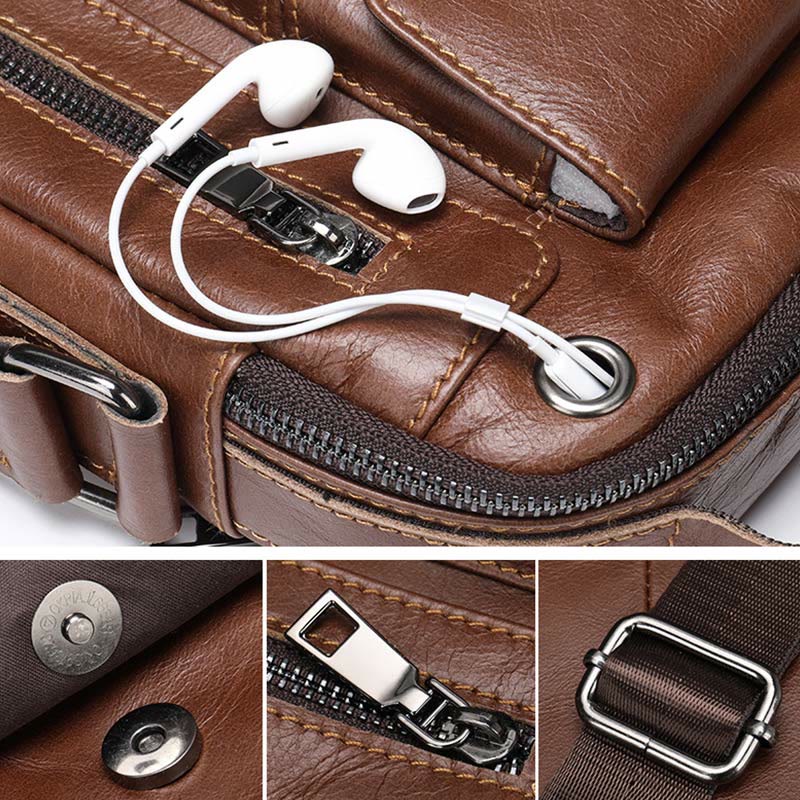 Messenger Bag for Men Multi-Pocket Genuine Leather Business Crossbody Bag