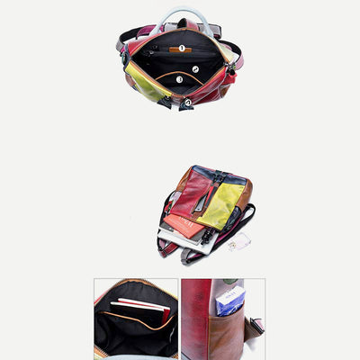 Women Backpack Purse Convertible Shoulder Bag Genuine Leather Colorblock Casual Daypack