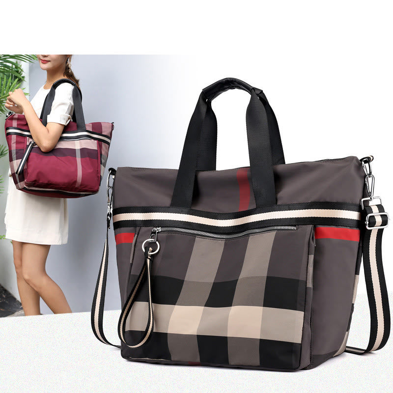 Tote Bag For Women Plaid Pattern Nylon Shoulder Bag