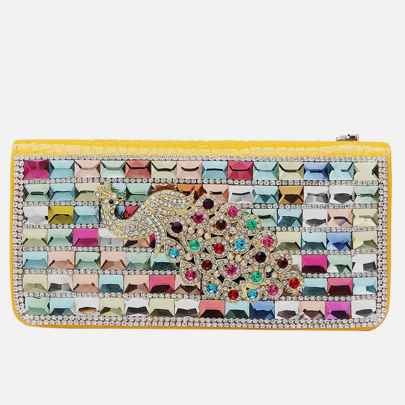 Long Leather Clutch For Women Diamond Encrusted Coin Wallet