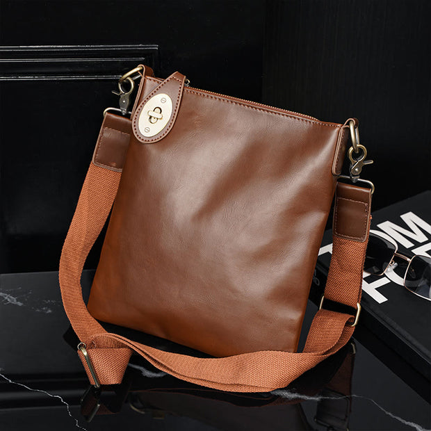Messenger Bag For Men Business Simple Retro Leather Crossbody Bag