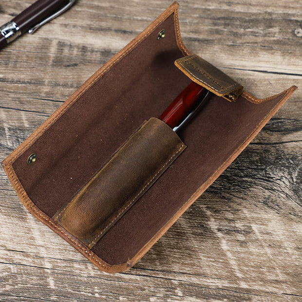 pencil case for business Vintage genuine leather simple pen case