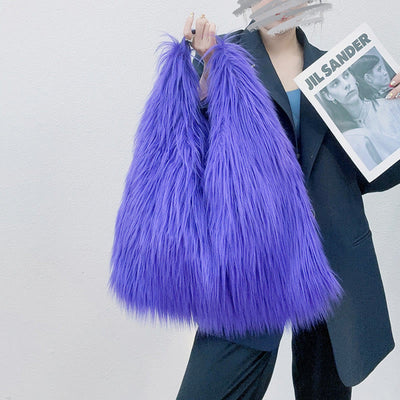 Large Shoulder Bag For Women Party Faux Fur Plush Tote