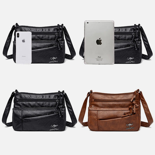 Solid Vegan Leather Purse Multi-Pocket Roomy Crossbody Bag For Travel