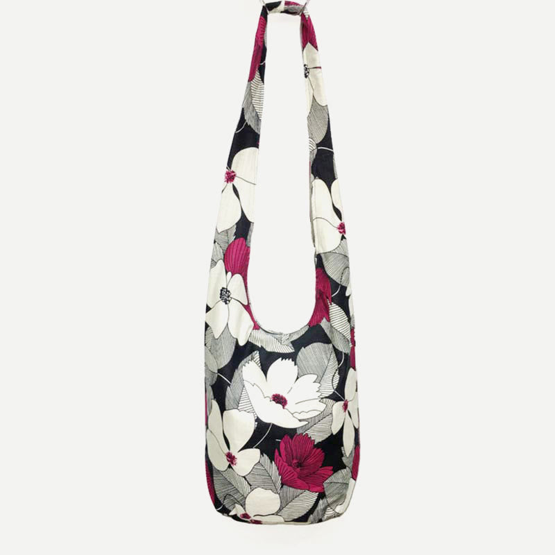 Shoulder Bag for Women Printing Flower Daily Cotton Crossbody Bag