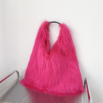 Large Shoulder Bag For Women Party Faux Fur Plush Tote