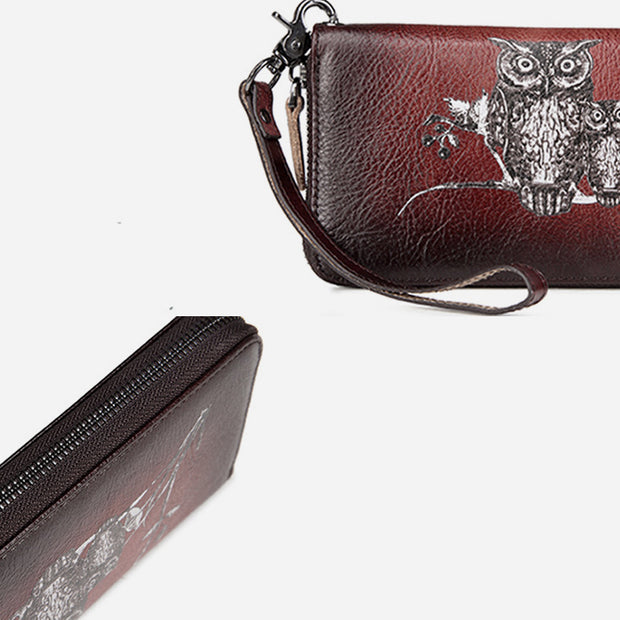 Cute Owl Wallet Retro Long Genuine Leather Clutch Purse