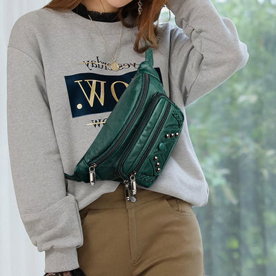 Rivet Waist Bag For Women Large Leather Crossbody Chest Bag