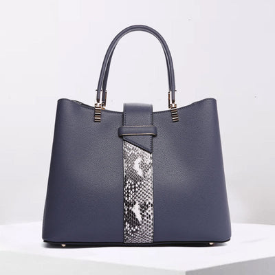 Women Elegant Handbag Snakeskin Texture Decor Durable Leather Tote