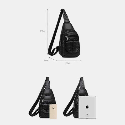 Retro Sling Backpack for Women Multi-Pocket PU Leather Crossbody Chest Bag