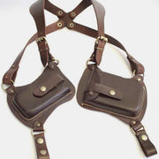 Leather Shoulder Holster Double Pocket Shoulder Strap Vest Pouch Bag