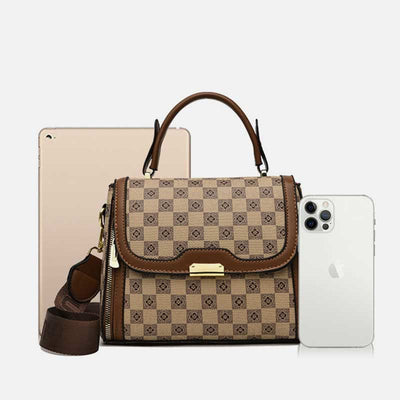 British Elegant Handbag Women Checkerboard Pattern Crossbody Leather Purse