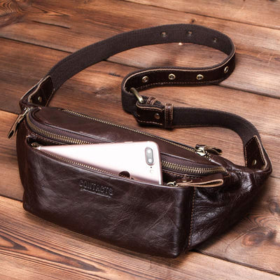 Genuine Leather Waist Bag Chest Bag with Adjustable Belt