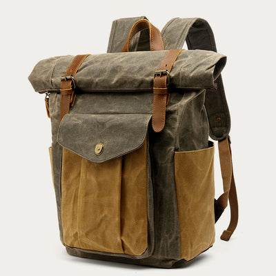 Retro Large Canvas Backpack Multi-Pocket Waterproof Travel Backpack Fit 15.6'' Laptop