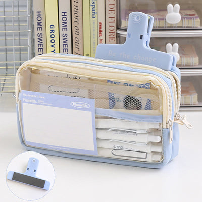 Pencil Case For Students Three Layer Transparent Simple Storage Case