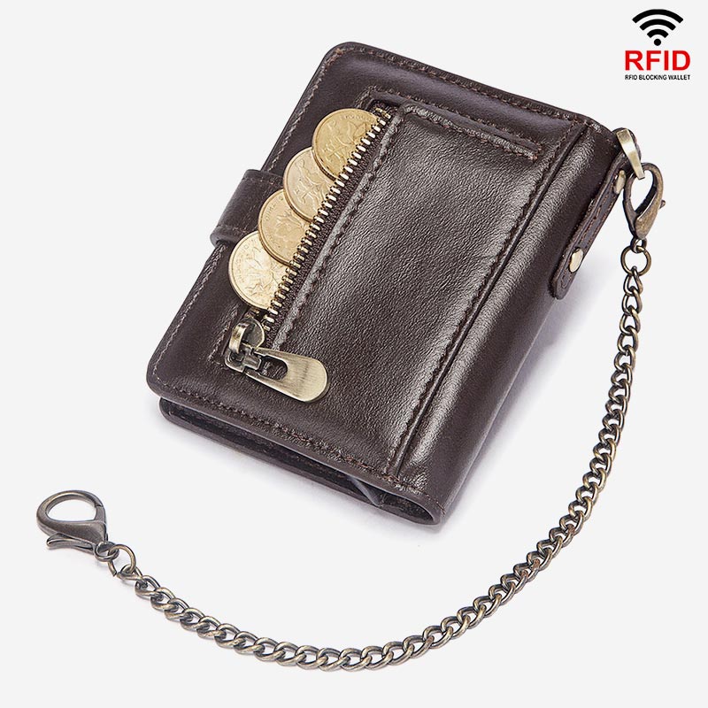 RFID Bifold Business Short Wallet With Chain