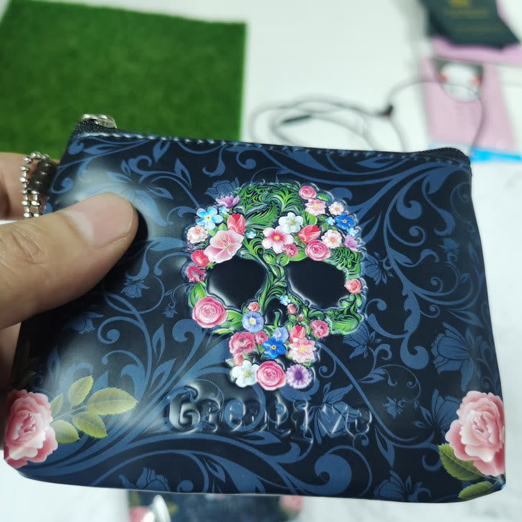 Rose Skull Wallet For Women Retro Floral Mini Coin Purse