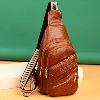 Sling Crossbody Backpack Soft Leather Shoulder Bag with Adjustable Strap