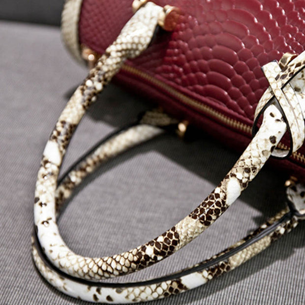 Snakeskin Grain Top Handbag For Lady Vegan Leather Crossbody Bag