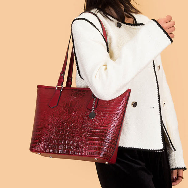 Women Tote Bags Crocodile Pattern PU Leather Handbags Shoulder Purse
