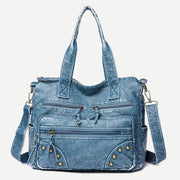 Denim Color Tote Handbags Big Capacity Faux Leather Shoulder Purse