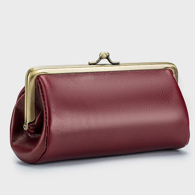 Clutch For Women Retro Simple Genuine Leather Clip Evening Bag