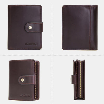 RFID Blocking Genuine Leather Multi-Card Buckle Wallet with Zip Coin Pocket