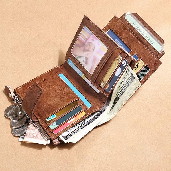 RFID Anti-Theft Multi-Card Slots Large Capacity Genuine Leather Wallet